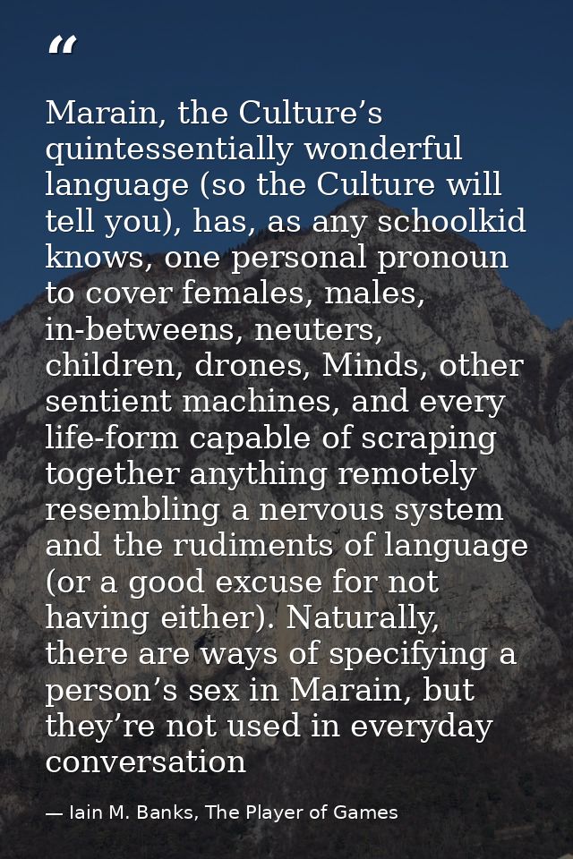 Marain, the Culture’s quintessentially wonderful language (so the Culture will tell you), has, as any schoolkid knows, o — Iain M. Banks, The Player of Games