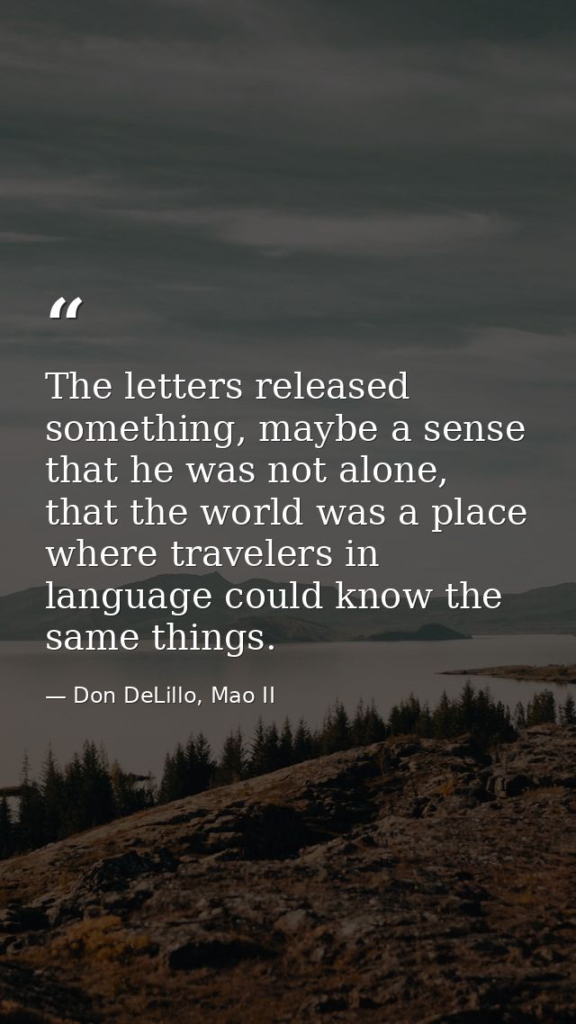 The letters released something, maybe a sense that he was not alone, that the world was a place where travelers in langu — Don DeLillo, Mao II