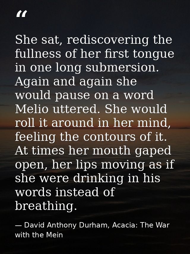 She sat, rediscovering the fullness of her first tongue in one long submersion. Again and again she would pause on a wor — David Anthony Durham, Acacia: The War with the Mein
