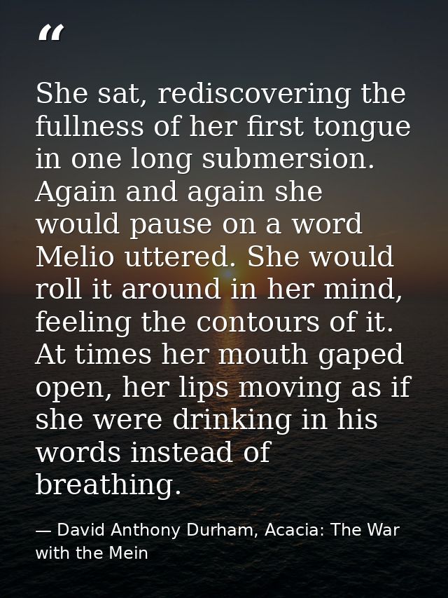 She sat, rediscovering the fullness of her first tongue in one long submersion. Again and again she would pause on a wor — David Anthony Durham, Acacia: The War with the Mein