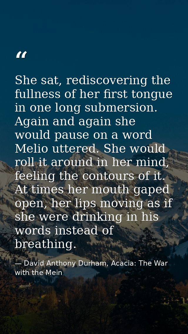 She sat, rediscovering the fullness of her first tongue in one long submersion. Again and again she would pause on a wor — David Anthony Durham, Acacia: The War with the Mein