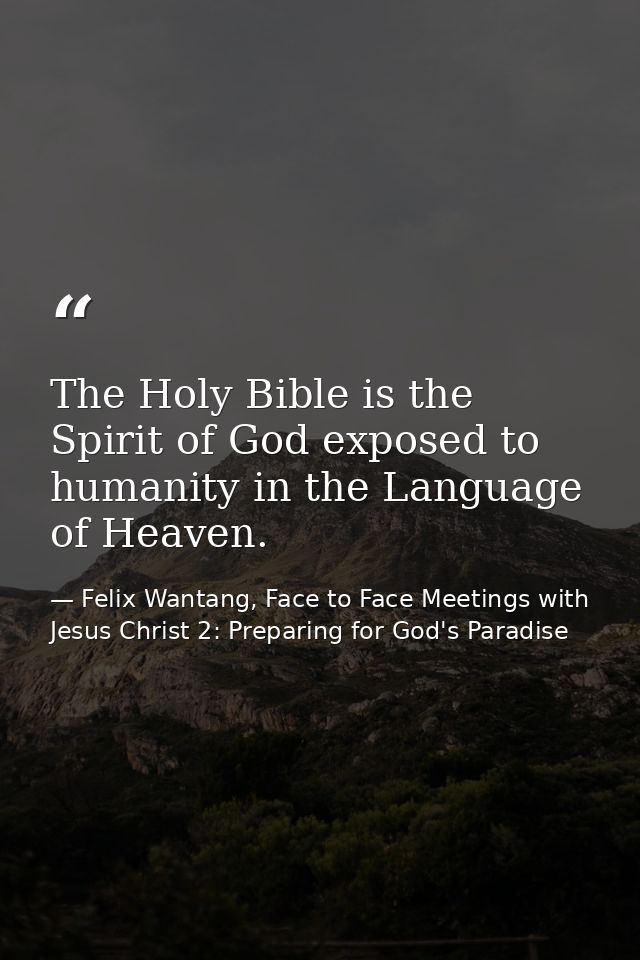 The Holy Bible is the Spirit of God exposed to humanity in the Language of Heaven. — Felix Wantang, Face to Face Meetings with Jesus Christ 2: Preparing for God's Paradise