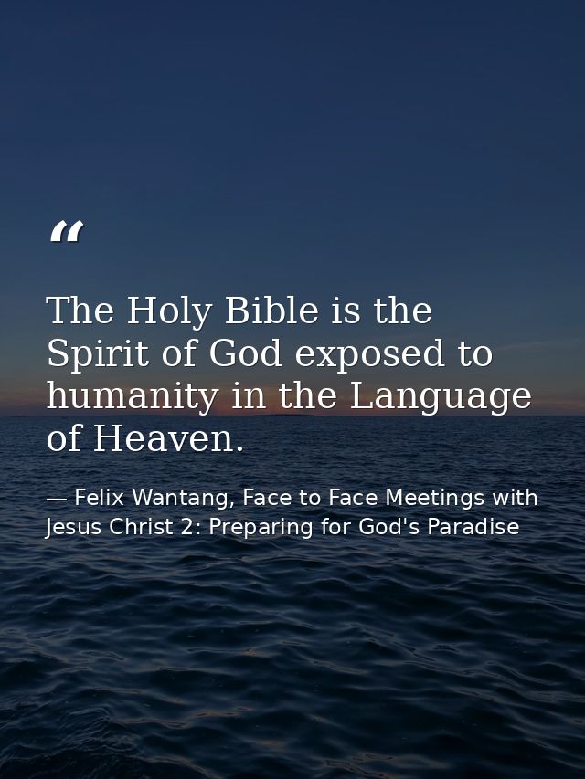 The Holy Bible is the Spirit of God exposed to humanity in the Language of Heaven. — Felix Wantang, Face to Face Meetings with Jesus Christ 2: Preparing for God's Paradise