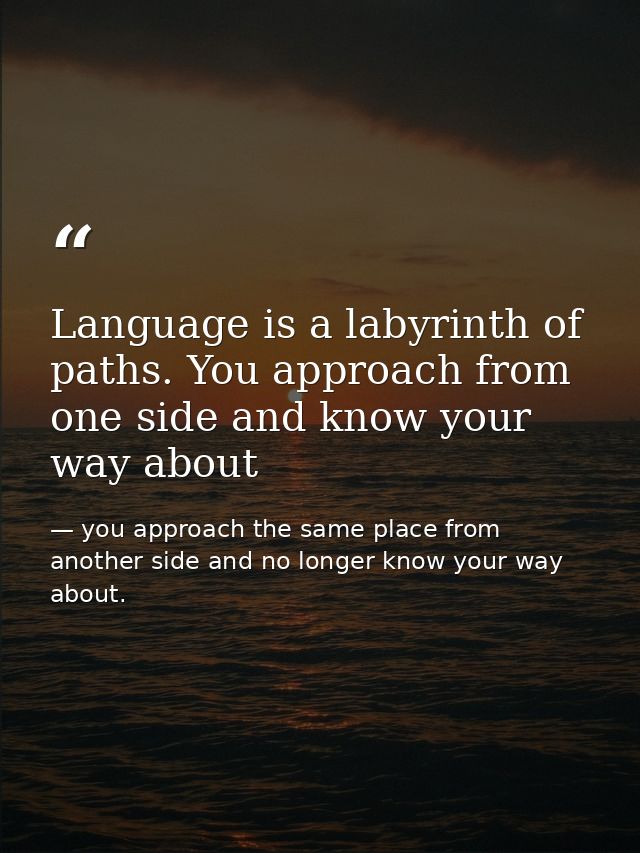Language is a labyrinth of paths. You approach from one side and know your way about — you approach the same place from another side and no longer know your way about.
