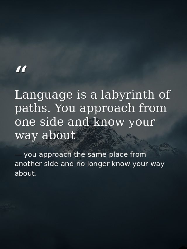 Language is a labyrinth of paths. You approach from one side and know your way about — you approach the same place from another side and no longer know your way about.