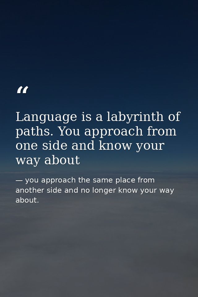 Language is a labyrinth of paths. You approach from one side and know your way about — you approach the same place from another side and no longer know your way about.
