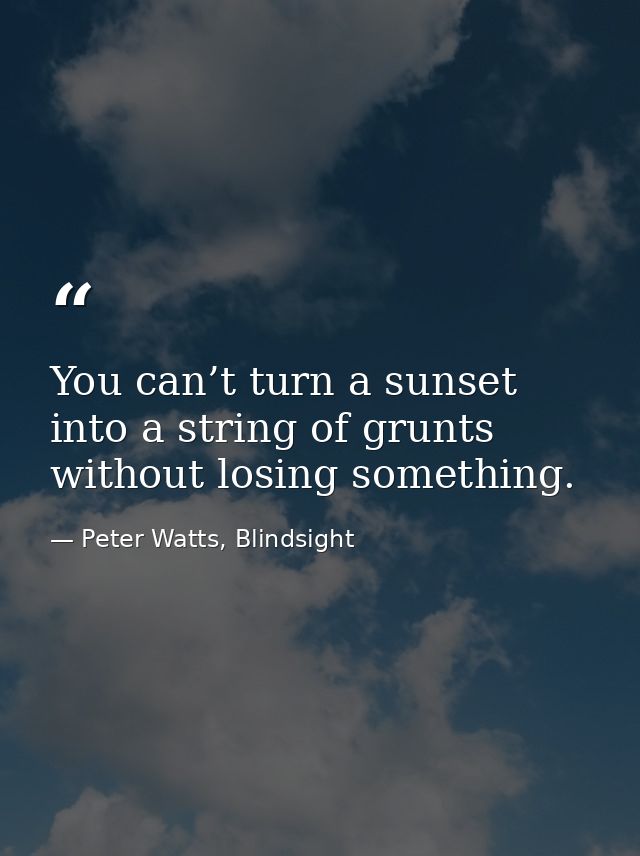 You can’t turn a sunset into a string of grunts without losing something. — Peter Watts, Blindsight