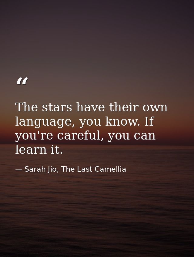 The stars have their own language, you know. If you're careful, you can learn it. — Sarah Jio, The Last Camellia