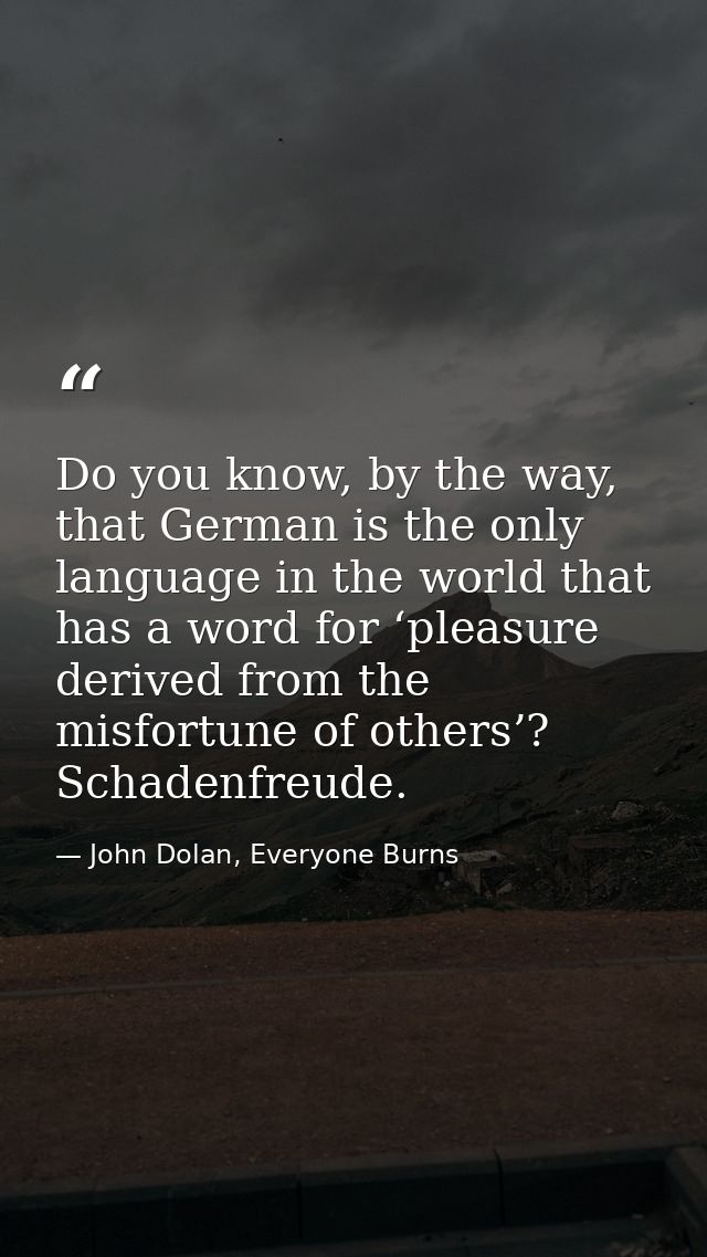 Do you know, by the way, that German is the only language in the world that has a word for ‘pleasure derived from the mi — John Dolan, Everyone Burns