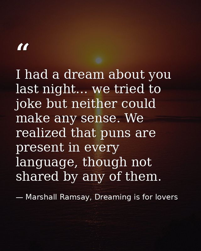 I had a dream about you last night... we tried to joke but neither could make any sense. We realized that puns are prese — Marshall Ramsay, Dreaming is for lovers