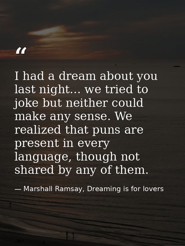 I had a dream about you last night... we tried to joke but neither could make any sense. We realized that puns are prese — Marshall Ramsay, Dreaming is for lovers