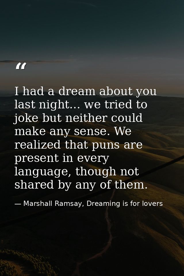 I had a dream about you last night... we tried to joke but neither could make any sense. We realized that puns are prese — Marshall Ramsay, Dreaming is for lovers