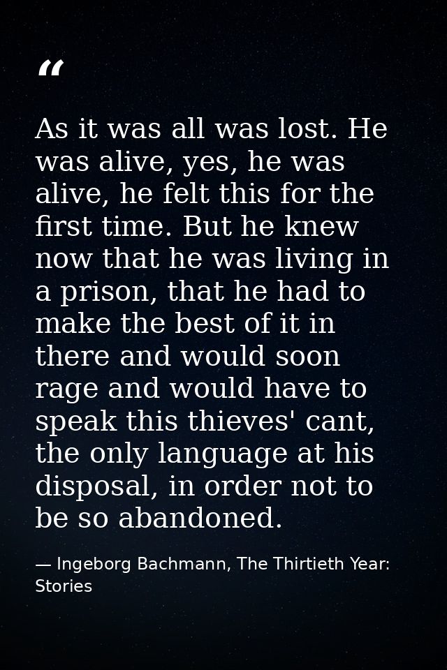 As it was all was lost. He was alive, yes, he was alive, he felt this for the first time. But he knew now that he was li — Ingeborg Bachmann, The Thirtieth Year: Stories