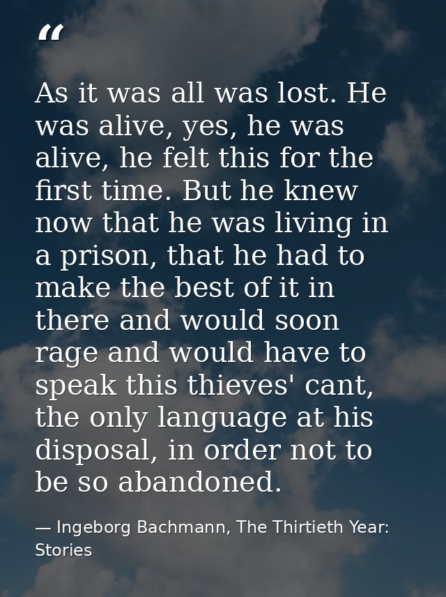 As it was all was lost. He was alive, yes, he was alive, he felt this for the first time. But he knew now that he was li — Ingeborg Bachmann, The Thirtieth Year: Stories