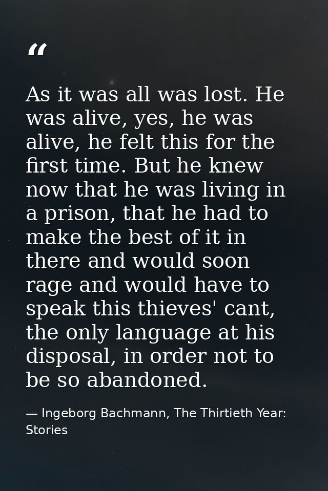 As it was all was lost. He was alive, yes, he was alive, he felt this for the first time. But he knew now that he was li — Ingeborg Bachmann, The Thirtieth Year: Stories