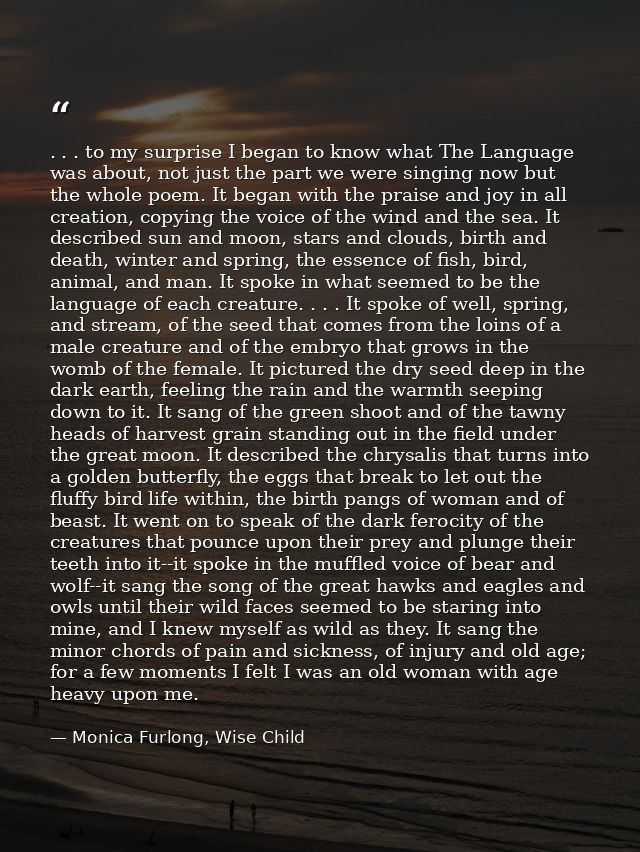 . . . to my surprise I began to know what The Language was about, not just the part we were singing now but the whole po — Monica Furlong, Wise Child