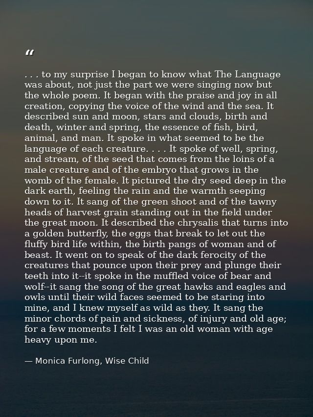 . . . to my surprise I began to know what The Language was about, not just the part we were singing now but the whole po — Monica Furlong, Wise Child