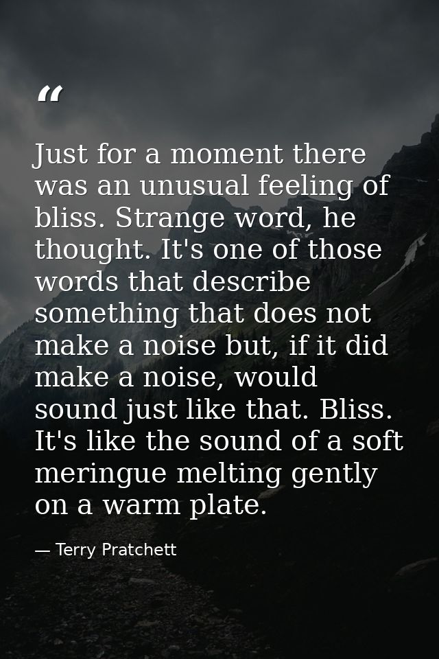 Just for a moment there was an unusual feeling of bliss. Strange word, he thought. It's one of those words that describe — Terry Pratchett