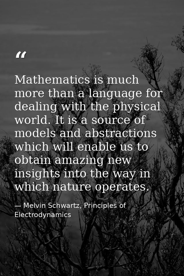 Mathematics is much more than a language for dealing with the physical world. It is a source of models and abstractions  — Melvin Schwartz, Principles of Electrodynamics