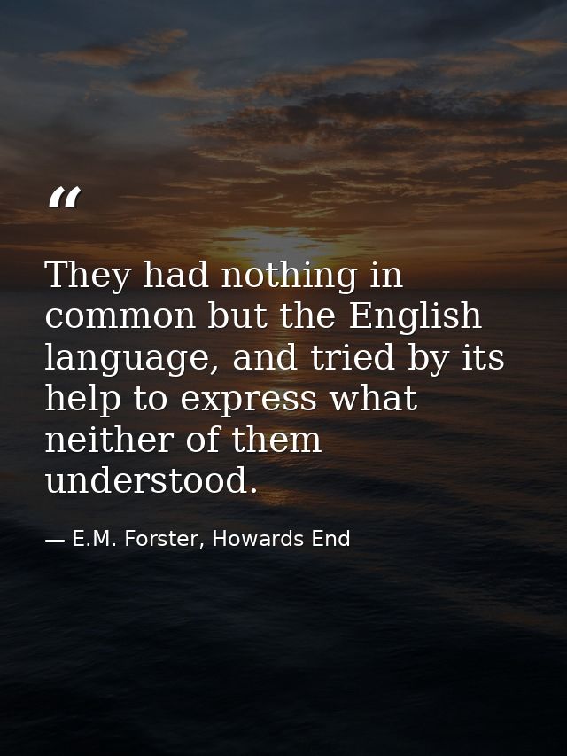 They had nothing in common but the English language, and tried by its help to express what neither of them understood. — E.M. Forster, Howards End