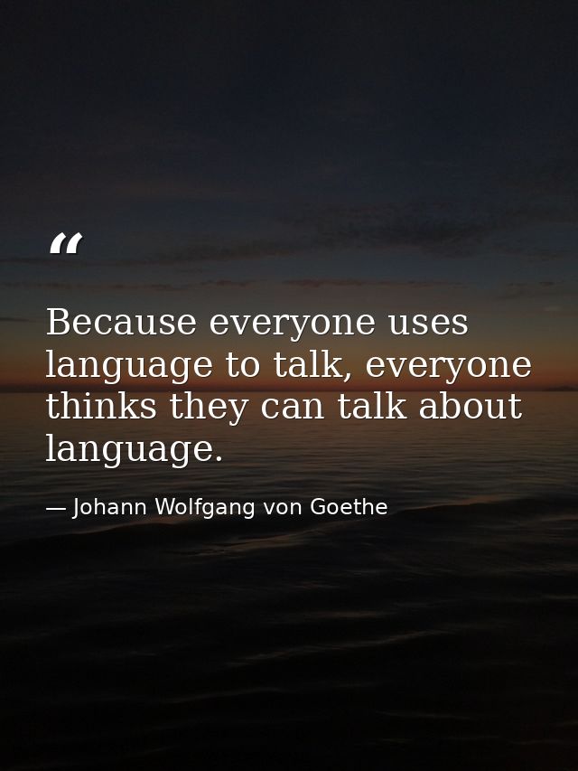 Because everyone uses language to talk, everyone thinks they can talk about language. — Johann Wolfgang von Goethe