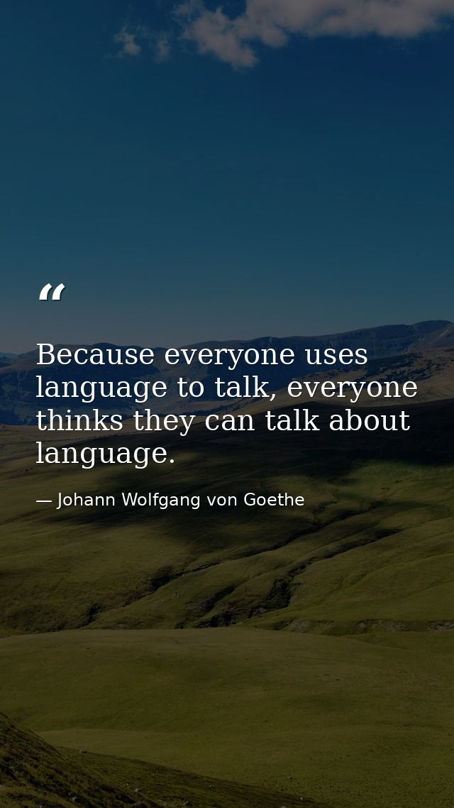 Because everyone uses language to talk, everyone thinks they can talk about language. — Johann Wolfgang von Goethe