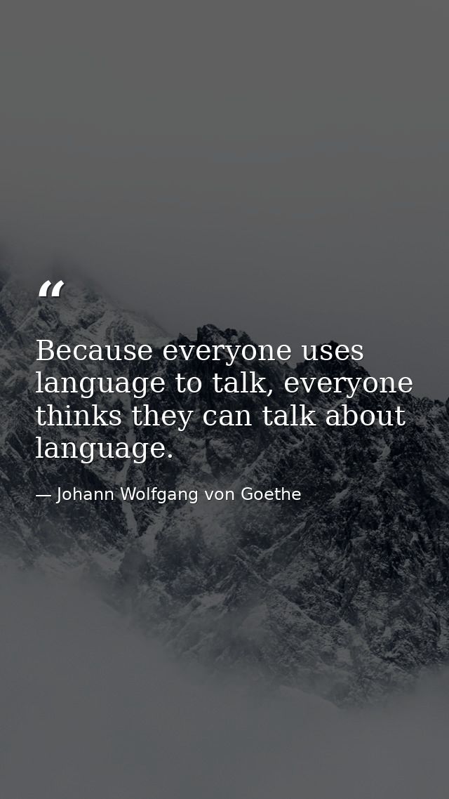 Because everyone uses language to talk, everyone thinks they can talk about language. — Johann Wolfgang von Goethe