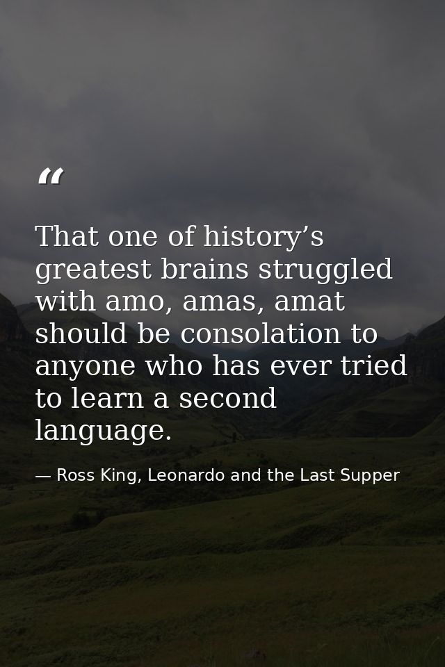 That one of history’s greatest brains struggled with amo, amas, amat should be consolation to anyone who has ever tried  — Ross King, Leonardo and the Last Supper