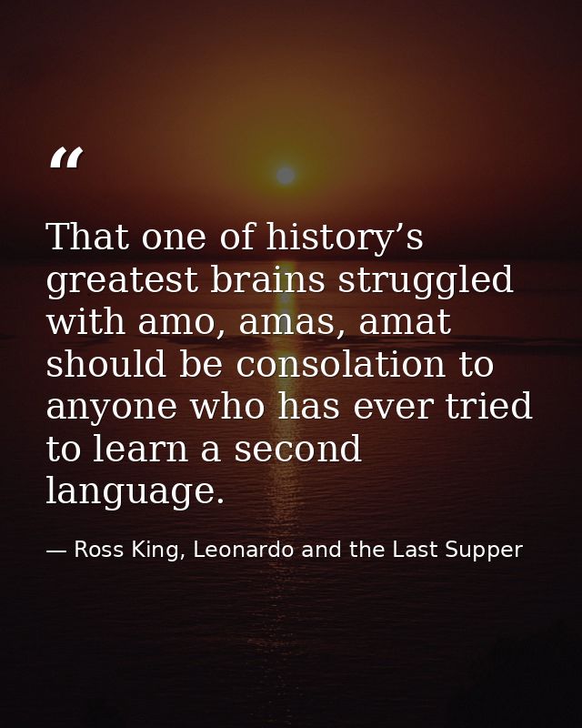 That one of history’s greatest brains struggled with amo, amas, amat should be consolation to anyone who has ever tried  — Ross King, Leonardo and the Last Supper