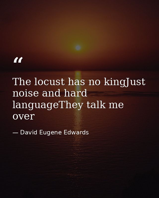The locust has no kingJust noise and hard languageThey talk me over — David Eugene Edwards