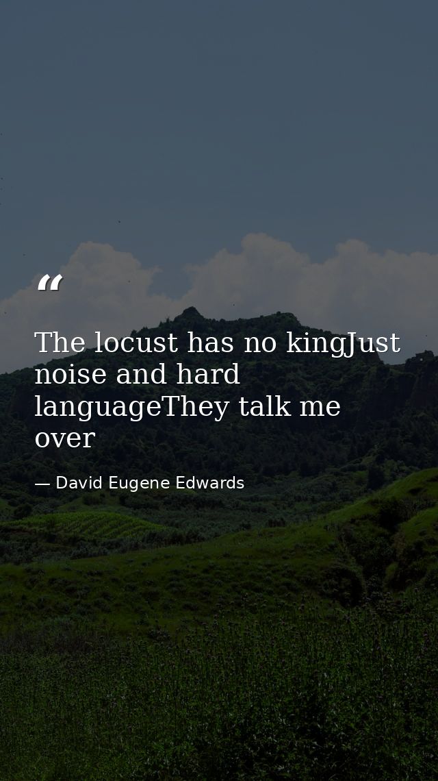 The locust has no kingJust noise and hard languageThey talk me over — David Eugene Edwards