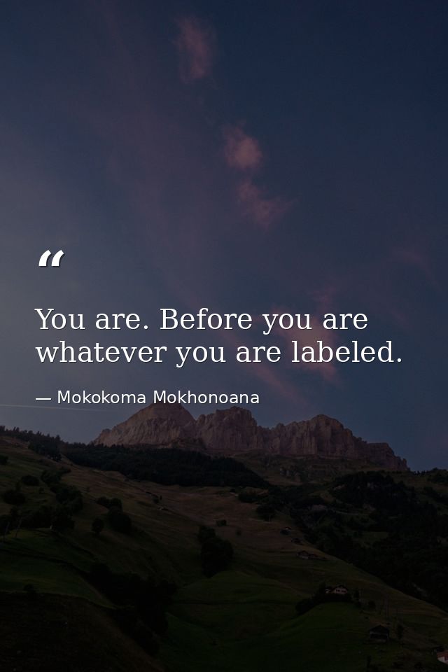 You are. Before you are whatever you are labeled. — Mokokoma Mokhonoana
