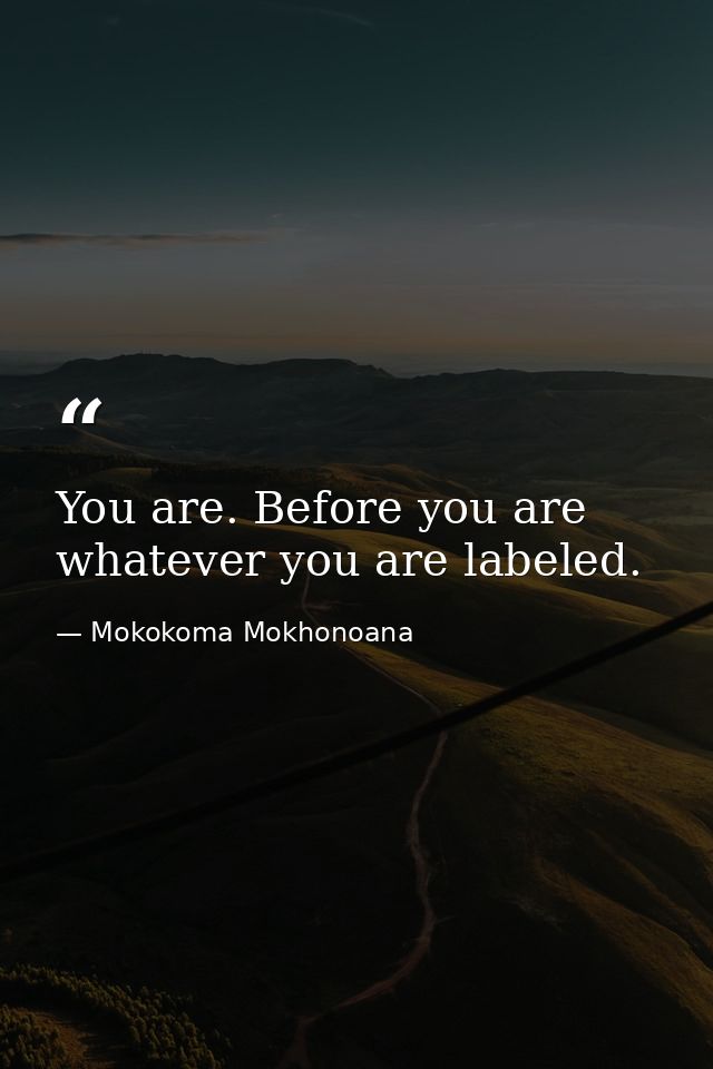 You are. Before you are whatever you are labeled. — Mokokoma Mokhonoana