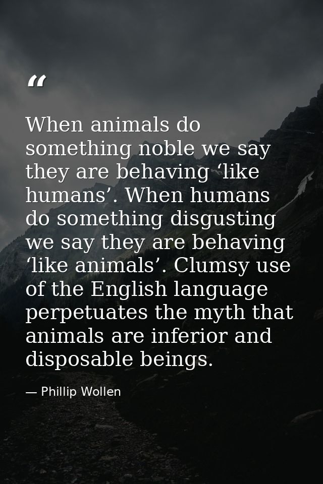 When animals do something noble we say they are behaving ‘like humans’. When humans do something disgusting we say they  — Phillip Wollen