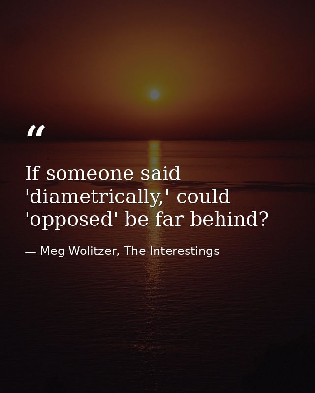 If someone said 'diametrically,' could 'opposed' be far behind? — Meg Wolitzer, The Interestings
