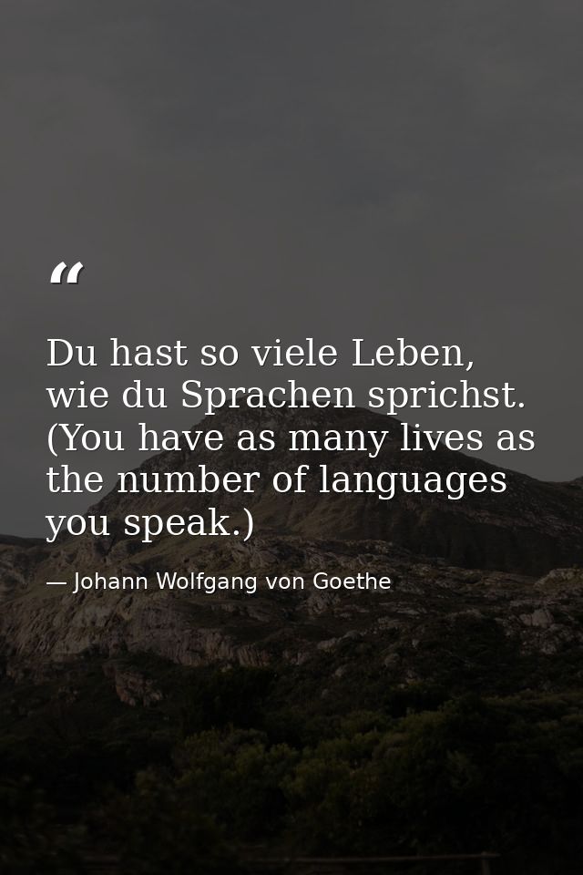Du hast so viele Leben, wie du Sprachen sprichst. (You have as many lives as the number of languages you speak.) — Johann Wolfgang von Goethe