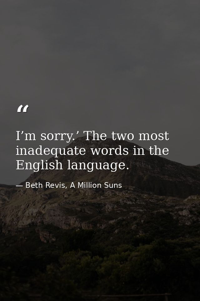 I’m sorry.’ The two most inadequate words in the English language. — Beth Revis, A Million Suns