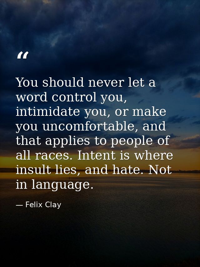 You should never let a word control you, intimidate you, or make you uncomfortable, and that applies to people of all ra — Felix Clay