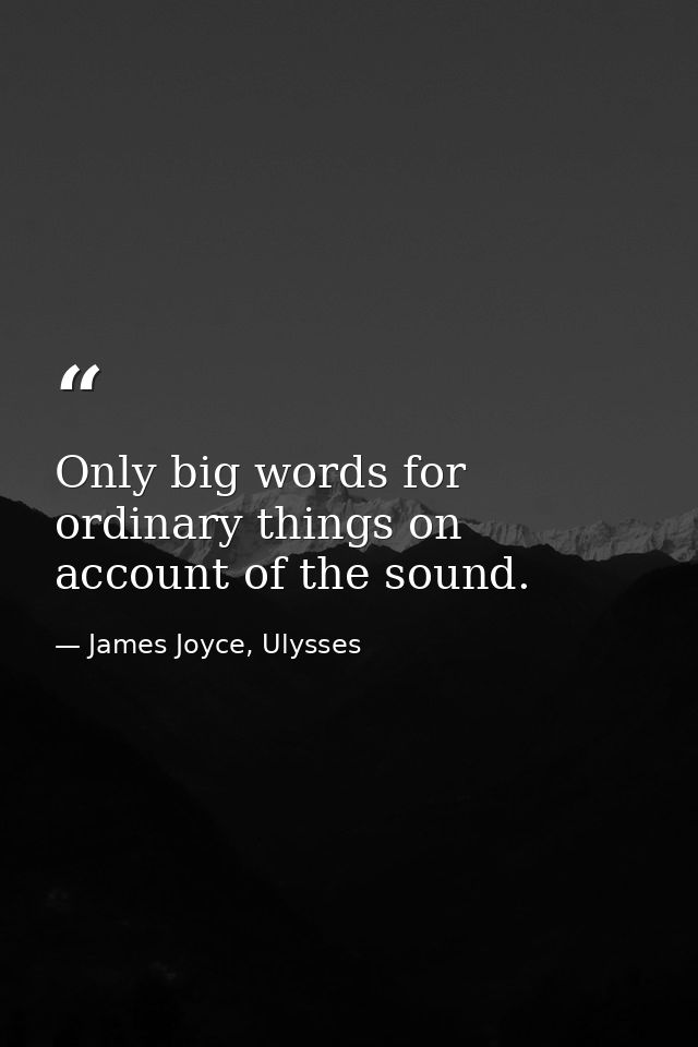 Only big words for ordinary things on account of the sound. — James Joyce, Ulysses