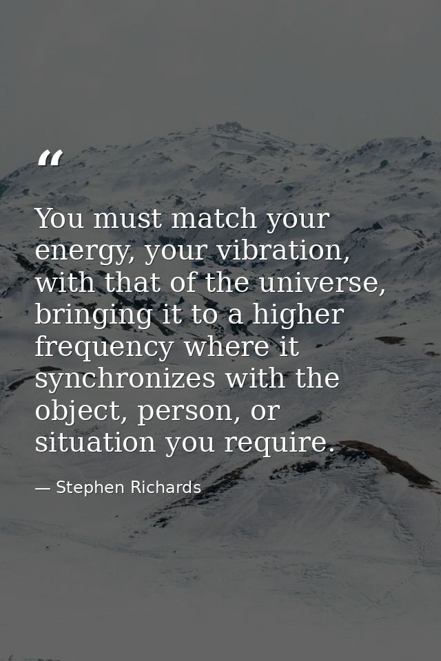You must match your energy, your vibration, with that of the universe, bringing it to a higher frequency where it synchr — Stephen Richards