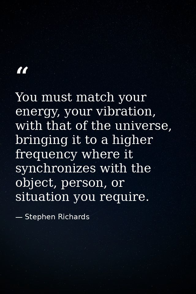 You must match your energy, your vibration, with that of the universe, bringing it to a higher frequency where it synchr — Stephen Richards