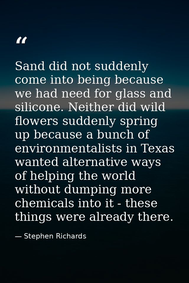Sand did not suddenly come into being because we had need for glass and silicone. Neither did wild flowers suddenly spri — Stephen Richards
