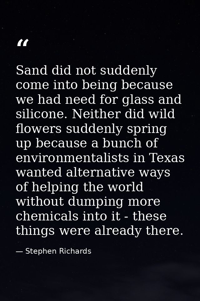 Sand did not suddenly come into being because we had need for glass and silicone. Neither did wild flowers suddenly spri — Stephen Richards