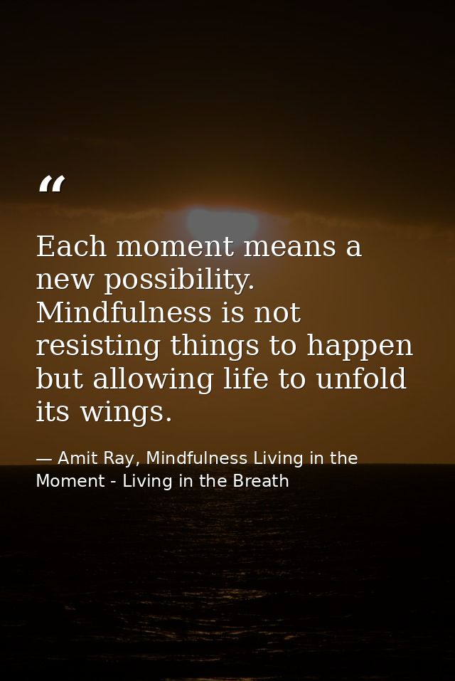 Each moment means a new possibility. Mindfulness is not resisting things to happen but allowing life to unfold its wings — Amit Ray, Mindfulness Living in the Moment - Living in the Breath
