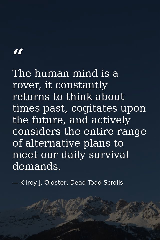 The human mind is a rover, it constantly returns to think about times past, cogitates upon the future, and actively cons — Kilroy J. Oldster, Dead Toad Scrolls