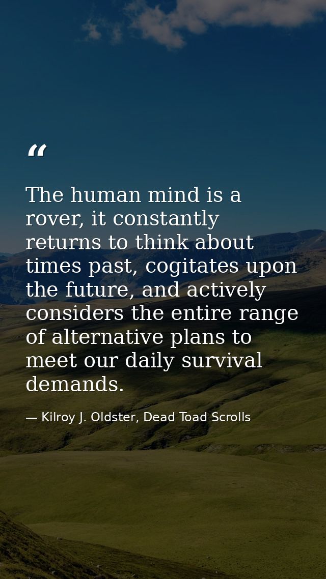 The human mind is a rover, it constantly returns to think about times past, cogitates upon the future, and actively cons — Kilroy J. Oldster, Dead Toad Scrolls
