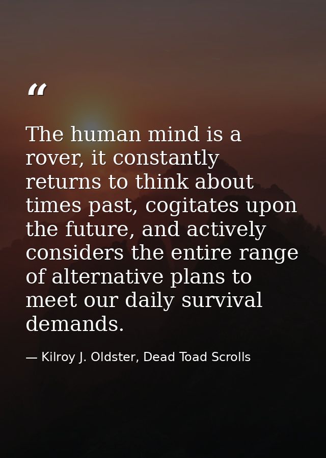 The human mind is a rover, it constantly returns to think about times past, cogitates upon the future, and actively cons — Kilroy J. Oldster, Dead Toad Scrolls