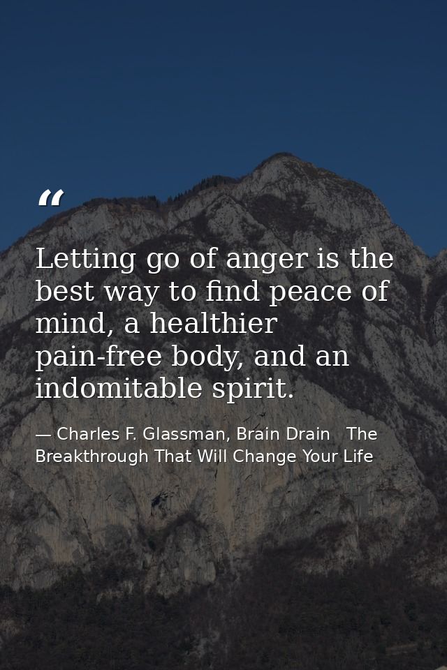 Letting go of anger is the best way to find peace of mind, a healthier pain-free body, and an indomitable spirit. — Charles F. Glassman, Brain Drain   The Breakthrough That Will Change Your Life