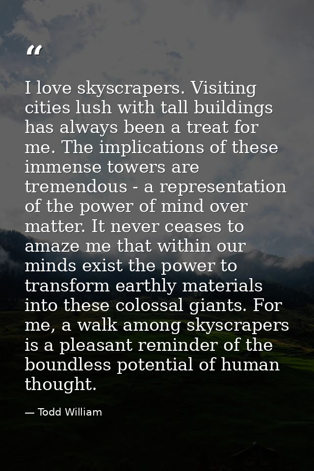I love skyscrapers. Visiting cities lush with tall buildings has always been a treat for me. The implications of these i — Todd William