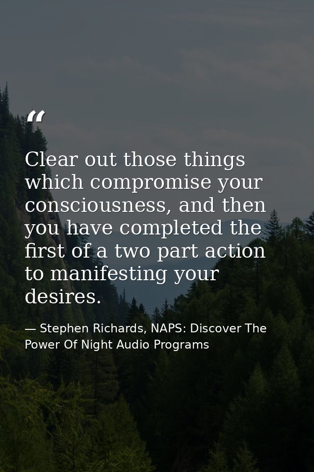 Clear out those things which compromise your consciousness, and then you have completed the first of a two part action t — Stephen Richards, NAPS: Discover The Power Of Night Audio Programs